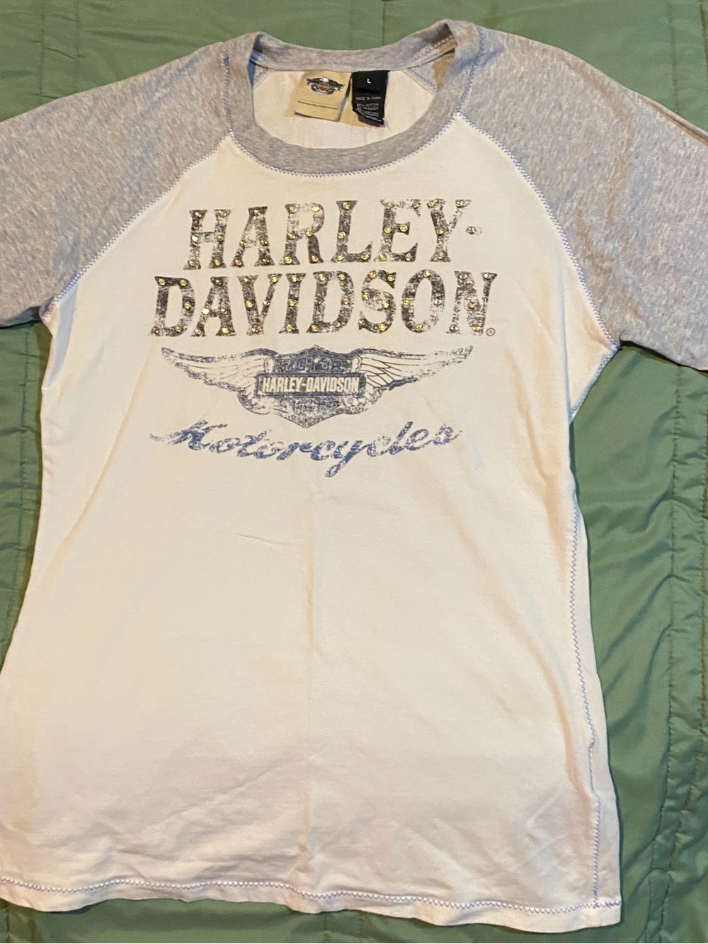 Harley-Davidson Womens White & Light Gray Raglan T-Shirt